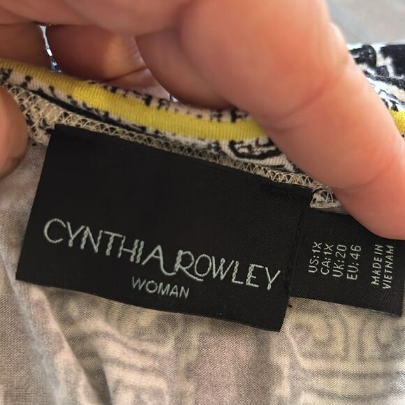CYNTHIA ROWLEY Size 1X Black White Gray Yellow Stretch Maxi Skirt Geometric - Picture 4 of 6